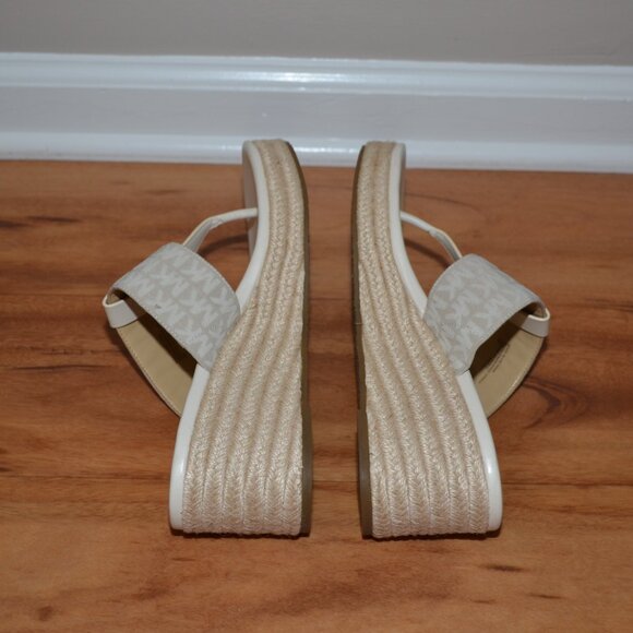 Michael Kors Verity Monogram Natural beige espadrille wedge sandals, 9M - Picture 6 of 10